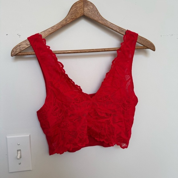 Aerie Red Lace Crop Top bralette S - Picture 2 of 4